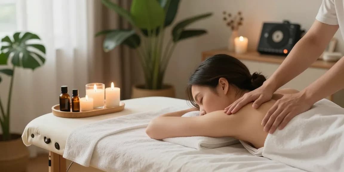 김포출장안마을 편안하게 받는 모습, 아로마 테라피와 함께하는 힐링 마사지