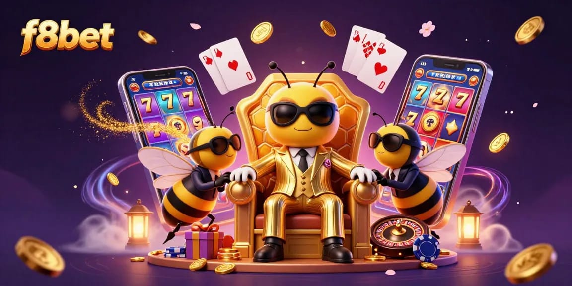 Experience excitement with f8bet's vibrant slot games in this dynamic 3D illustration.