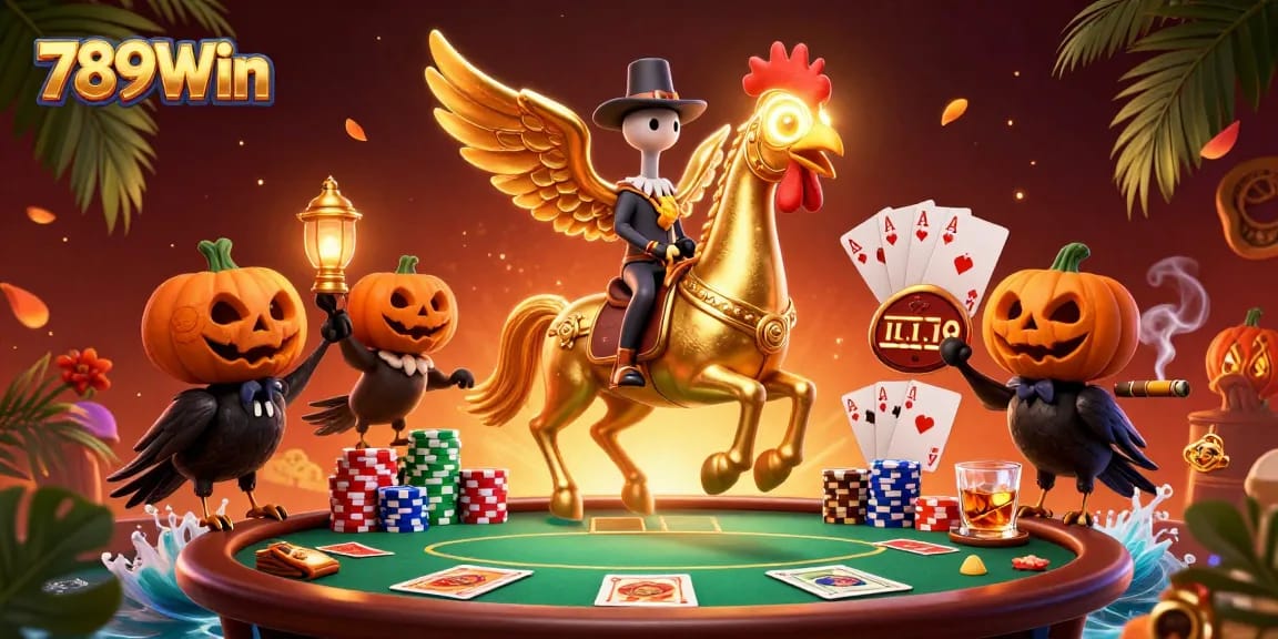 Engage with thrilling 789Win casino adventures featuring epic golden rooster and poker elements.