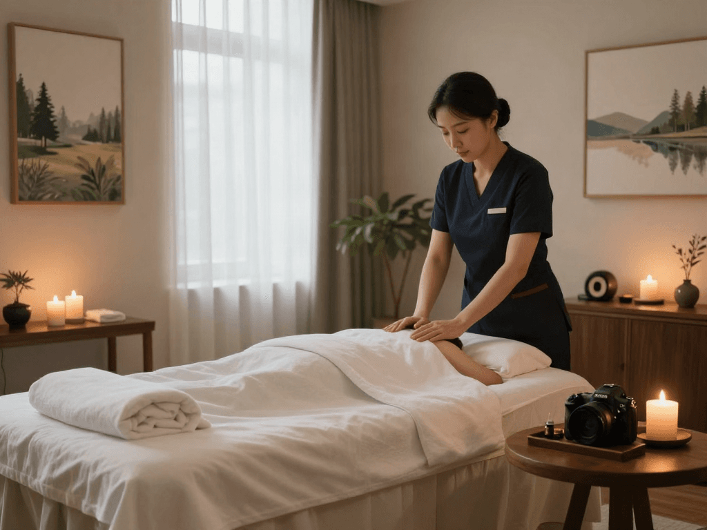 Relaxing wellness spa scene for 동탄출장마사지 with calming ambiance and professional setup.