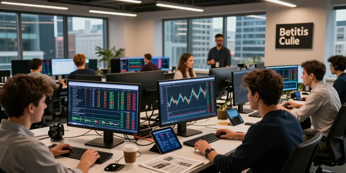 Traders engaging on 업투익스체인지 in a vibrant cryptocurrency trading environment with live market charts.