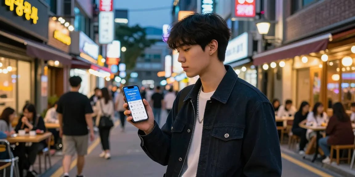 Exploring 오피코리아 nightlife in Seoul with vibrant street style and neon lights.