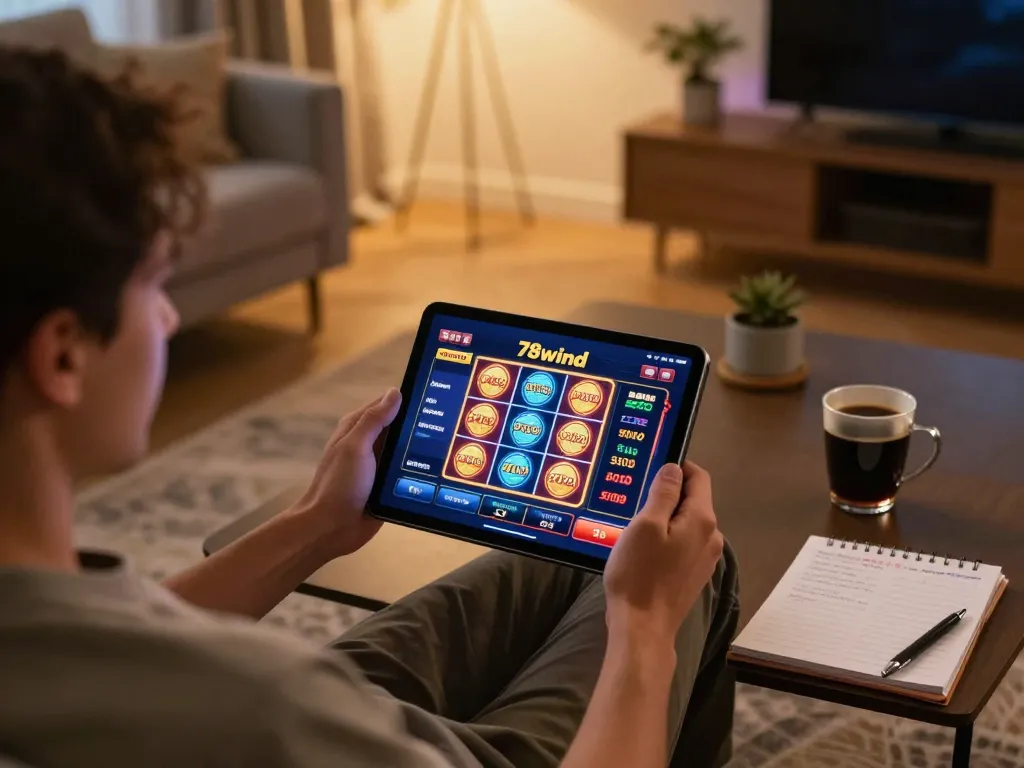 Engaging online gaming experience on 78wind tablet in a cozy living room.