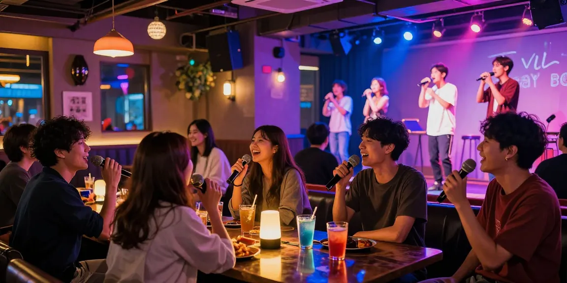 제주유흥의 즐거움을 만끽하는 사람들의 모습, 노래와 즐거움이 가득한 제주도 유흥 공간.