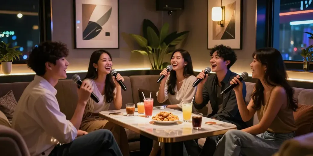 강남유앤미에서 친구들과 함께 즐거운 저녁을 보내는 모습