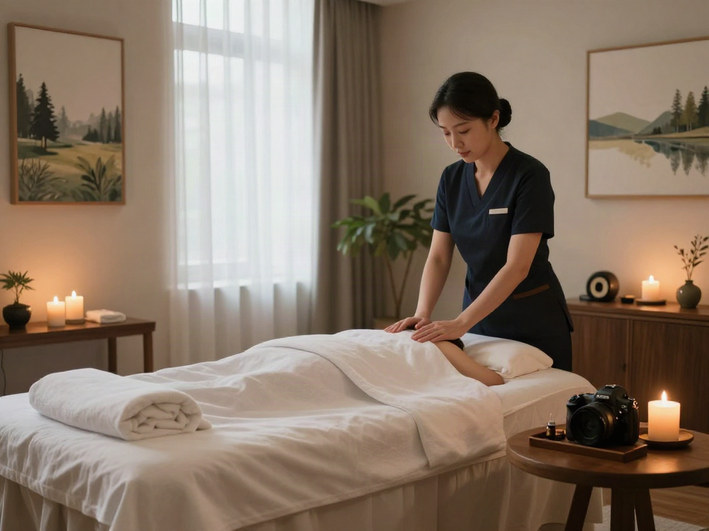 Relaxing wellness spa scene for 동탄출장마사지 with calming ambiance and professional setup.