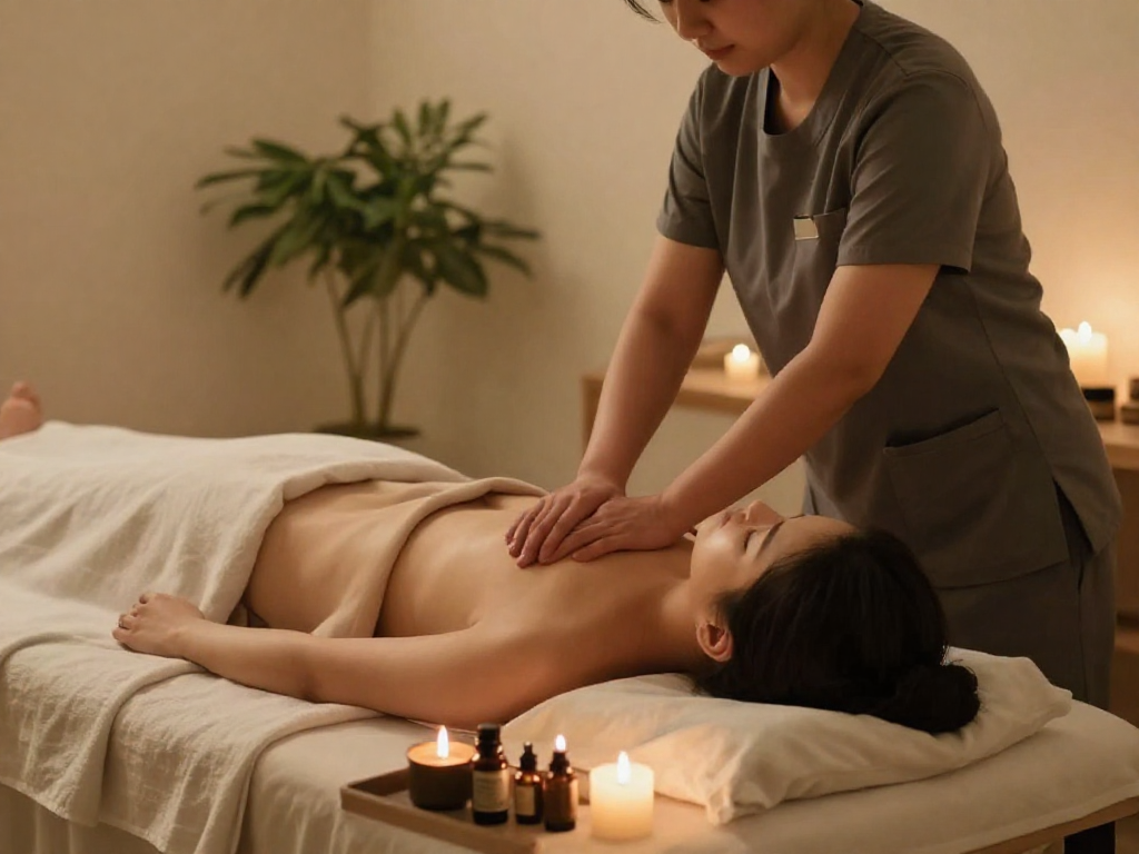 Comfortable home massage therapy scene showcasing 양천구출장안마 with a professional therapist providing relaxation.