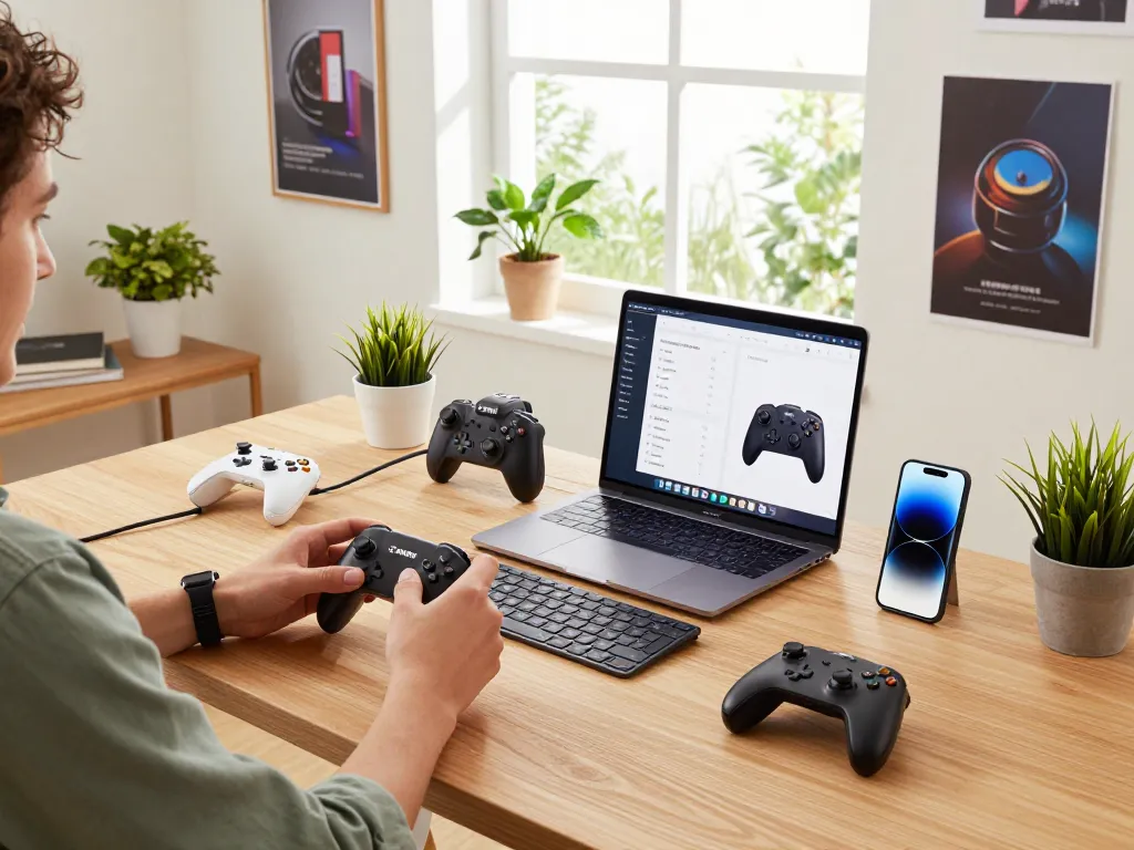Affordable tech gadgets displayed in a modern workspace, showcasing innovative Bluetooth devices and accessories.