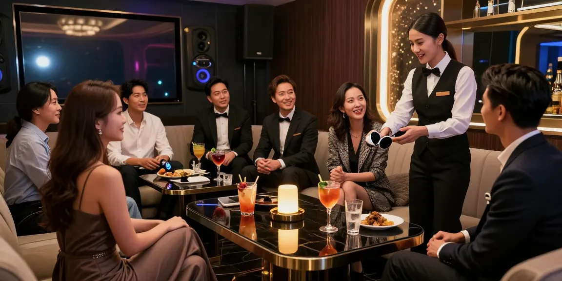 강남쩜오에서 프리미엄 가라오케의 고급스러운 분위기와 함께 즐거운 시간을 보내는 손님들 모습
